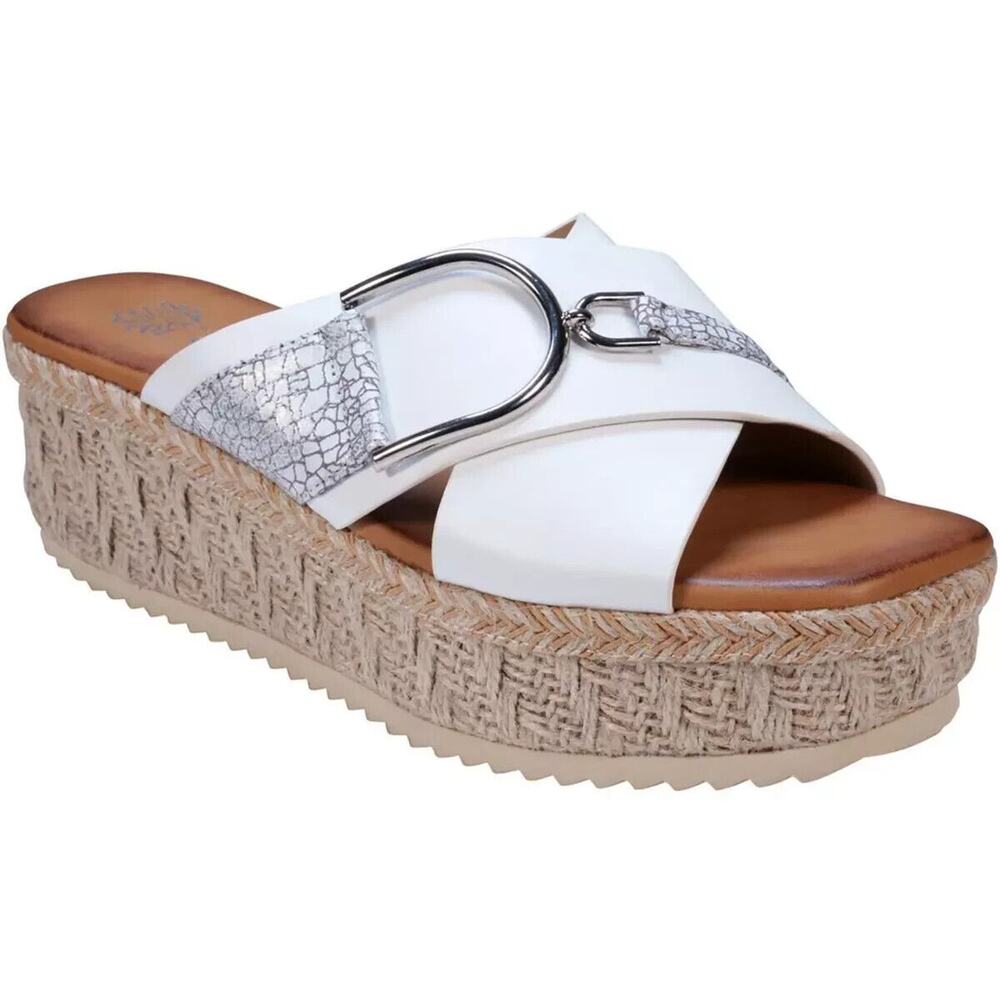 GC Shoes Womens Lindsey Faux Leather Slip-On Slides Espadrilles White Size 7.5